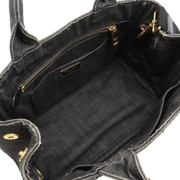 PRADA CANAPA Tote Bag Shoulder Denim NERO Black Boutique Purchased Item B2439G - Picture 5 of 8